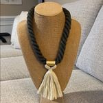 Plunder Design Evelyn Chunky Bohemian Grey and Gold Necklace with Cream Tassel Photo 1