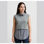 Fate BY LED Layered cotton striped shirt button down tunic 2 piece set Sz L Gray Size L Photo 1