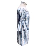 AQUA Mini Dress Blue/White Cotton Striped 3/4 Bell Sleeve Size S Photo 2