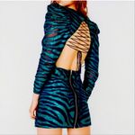 For Love & Lemons  RARE Metallic Lace Up Tiger Mini Dress NWT Emerald Sequin Photo 4