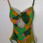Kate Spade  Green & Multicolor Floral 1 Pc Tie Bandeau Swimsuit Sz XS Photo 0