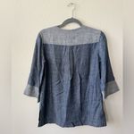 Trina Turk Linen Groove Split Neck With Half Sleeves in Blue Women’s Size XS Photo 2