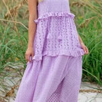 Bindu Dominique Lavender Eyelet Tiered Ruffle Midi Dress Boho M Purple Size M Photo 0
