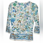 J. McLaughlin  Blue and White Floral Santana knit 3/4 sleeve Photo 1