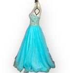Terani Couture  Formal Gown Women's Med Blue Embellished Strapless A-Line Maxi Photo 1