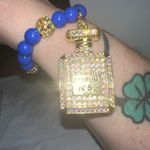 Gold Tone and Aurora Borealis Crystal Perfume Bottle And Blue Bead Fashion Brace Photo 2