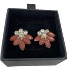 Vintage Rhinestone Floral Coral Lucite Faceted Petal Earrings Old Hollywood Glam Pink Photo 2