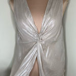 ZARA Wool Blend Top Medium Womens Metallic Champagne Viscose V-Neck Layering Photo 0