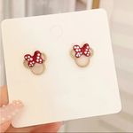 Disney Minnie Mouse Earrings NWT • Red Bow Studs • Pearl & Cubic Zirconia Accent Photo 0