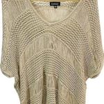 Bebe Gold Metallic Sweater S Short Sleeve V Neck Pullover Loose Knit Photo 0