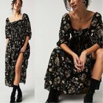 Free People  Witchy Oasis Printed Midi Dress Black Floral Small Bohemian Prairie Photo 12