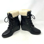 Sorel After Hours Lace Shearling Boot Black Leather Wedge Size US 6 Photo 4