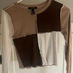 Forever 21  Patchwork Long Sleeve Top - Brown, Cream, White Photo 0
