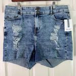 True Craft  Denim Shorts High-Rise‎ Distressed Blue Wash Plus Size 18W Photo 8