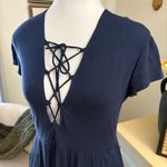 Reformation  Navy Sandy Lace Up Midi‎ Dress Size L Photo 3