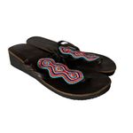 Global Girls Womens Size 37 US 7 Beaded Leather Sandals Tribal Wedge‎ Shoes Photo 3