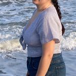 Abercrombie & Fitch Blue and White Striped Tie Front Shirt Photo 9