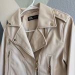 ZARA  Cream Ecru Cropped Faux Leather Biker Jacket Size XS Photo 1