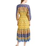 Shoshanna Dreamy Midi Dress Yellow Metallic Geo Print Size XS Smocked Tiered Photo 2