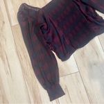 I.N. San Francisco  Plaid Top Sz. L Ruched Sheer Sleeves Cropped Elastic Back (172) Photo 9