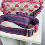 Coach Camera Bag In Signature Canvas With Heart Print Tan Brass Red Coated Photo 6