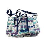 Coach Kyra White Green Blue Logo Printed Dual Top Handle Large Tote Bag Photo 1