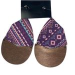 Boutique NWT Wooden Fabric Covered Boho Aztec Dangle Earrings Purple Multicolored Photo 4