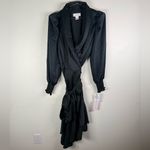 Rachel Parcell Black Satin Wrap Style Midi Dress with Puff Sleeves Photo 1