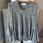 Penelope Project Sweater Heather Black Flowy Bell Waterfall Sleeves Choker Neck Size XS Photo 3
