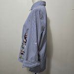 Roommates  Blue Striped Button-Down with Floral Embroidery Size Large Photo 1