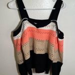 Striped Cold Shoulder Sweater Loose Knit Beige Black Peach S Photo 0