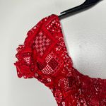 Vintage 70s 1970s Red Bandana Print Smocked Crop Top Puff Sleeve Peasant Blouse Size L Photo 7