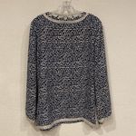 Tory Burch Blouse Womens Size 10 Blue Geometric Tunic Long Sleeve Crochet Trim Photo 3