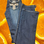 ViVi Dina Embellished Boot Cut Jeans Crystal Cross Pocket Dark Wash Size 5 Blue Photo 0