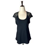 Helmut Lang  Black Puckered Lace Detail Scoop Neck Short Cap Sleeve‎ Top Size M Photo 2