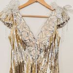 VTG Floral Beaded Cap Sleeve Gold & Silver Gown Size 12 Photo 2