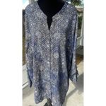 Catherines  Sz 2X 22/24 Blue Beige Medallion Roll-Tab Button-Down Career Work Photo 3