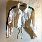 ZARA  White Cropped Jacket with Green/Navy Stripes: windbreaker type material Photo 0