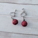 Vintage Clip On Earrings Dark Red Patterned Ball Dangle Photo 3