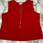 Calvin Klein  Red Sleeveless Tank Top with Golden Metal Lace-Up Detail Sultry Fun Photo 2
