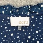 Ecru Puff Sleeve Blouse Women's X-Small Blue/White V-Neck Ruffle Polka Dot Pleat Photo 1