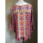 Haute Hippie Style 2X Boho Floral Ruffle Long Sleeve TunicTop whimsi fairy flowy Multiple Photo 2