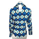 ZARA  NWT Blue Printed Satin Button Down Long Sleeve Boho Shirt Blouse Top Sz XS Photo 1