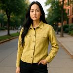 Dialogue  Shacket Linen Blend Sm Green Pockets Embossed Minimalist Lagenlook Photo 1