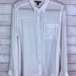 EXPRESS  Relaxed Fit Portofino Shirt in white sheer crepe fabric Size Large Photo 0