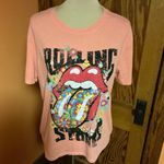 The Rolling Stones  Floral Tongue Graphic T-Shirt Peach Band Tee Photo 5