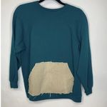 Teal Green Tan Denim Kangaroo Pocket Crew Neck Sweatshirt ? Medium Photo 0