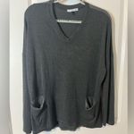 Tempo Paris Italy Women’s V-neck Clear Sequin Back Gray Fuzzy Sweater Pocket Sm Photo 7