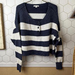 American Eagle  Striped Navy and White Ribbed Knit Cropped Sweater - Size -Small Photo 0