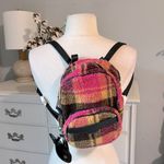 Pink Sherpa Plaid Crossbody Purse Multi section Backpack Womens Girls Travel Bag Photo 3